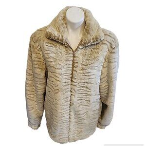 Size Small Ameri Mode Coat Cream Faux Fur Full Zip Pockets Jacket
